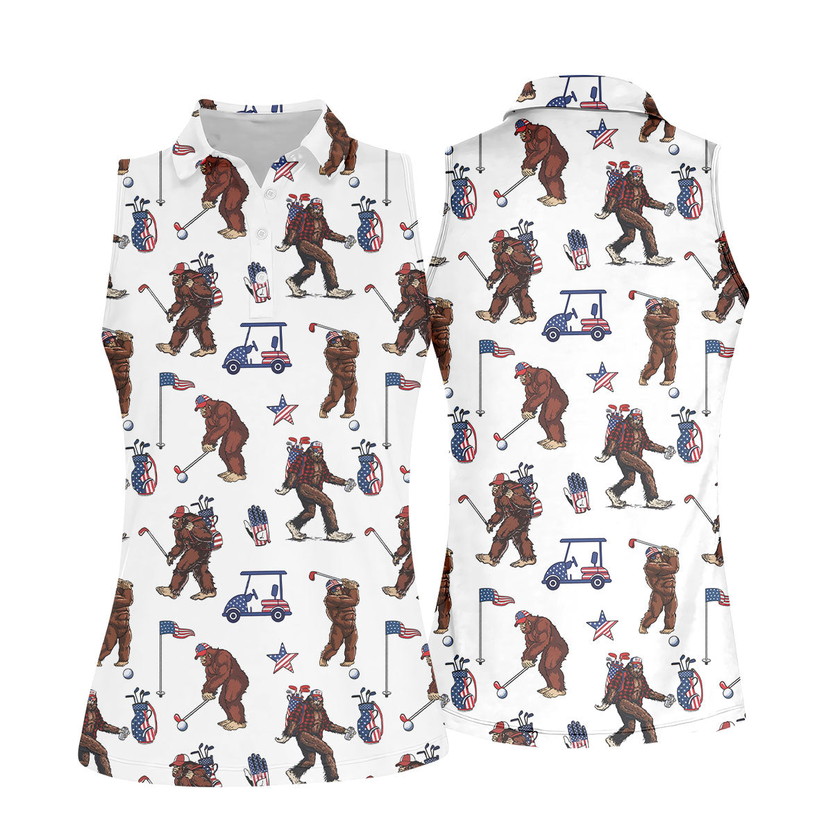 Funny Bigfoot Ladies Patriotic Golf Shirts, Cute Women's Golf Clothes, Ladies Golf Shirts