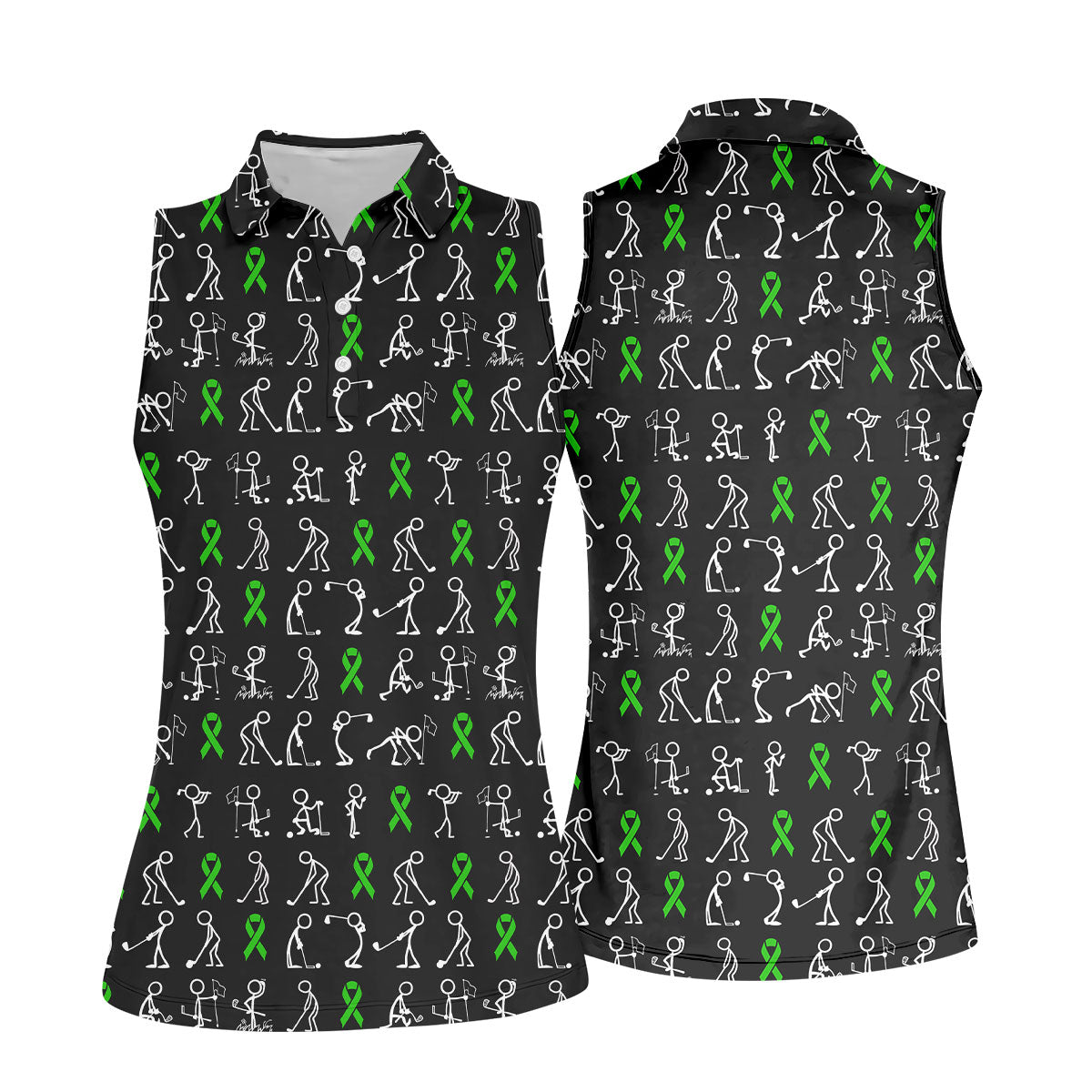 Lymphoma Cancer Green Ribbon Women Golf Top, Cancer Awareness Shirt, Ladies Golf Polos