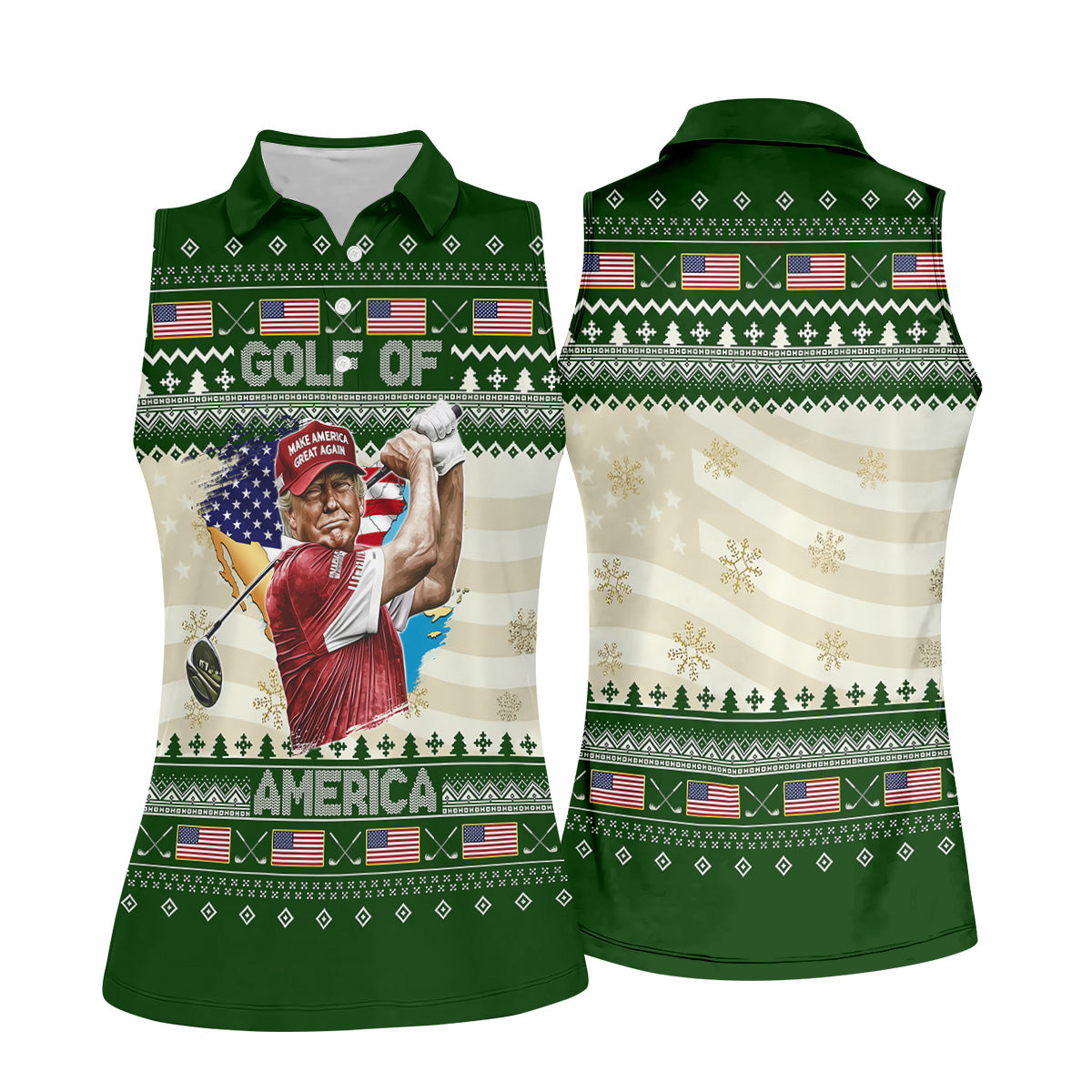 Trump Golf Of America Christmas Golf Shirt Funny Print Women's Golf Tops, Christmas Golf Shirt, Ladies Golf Polos