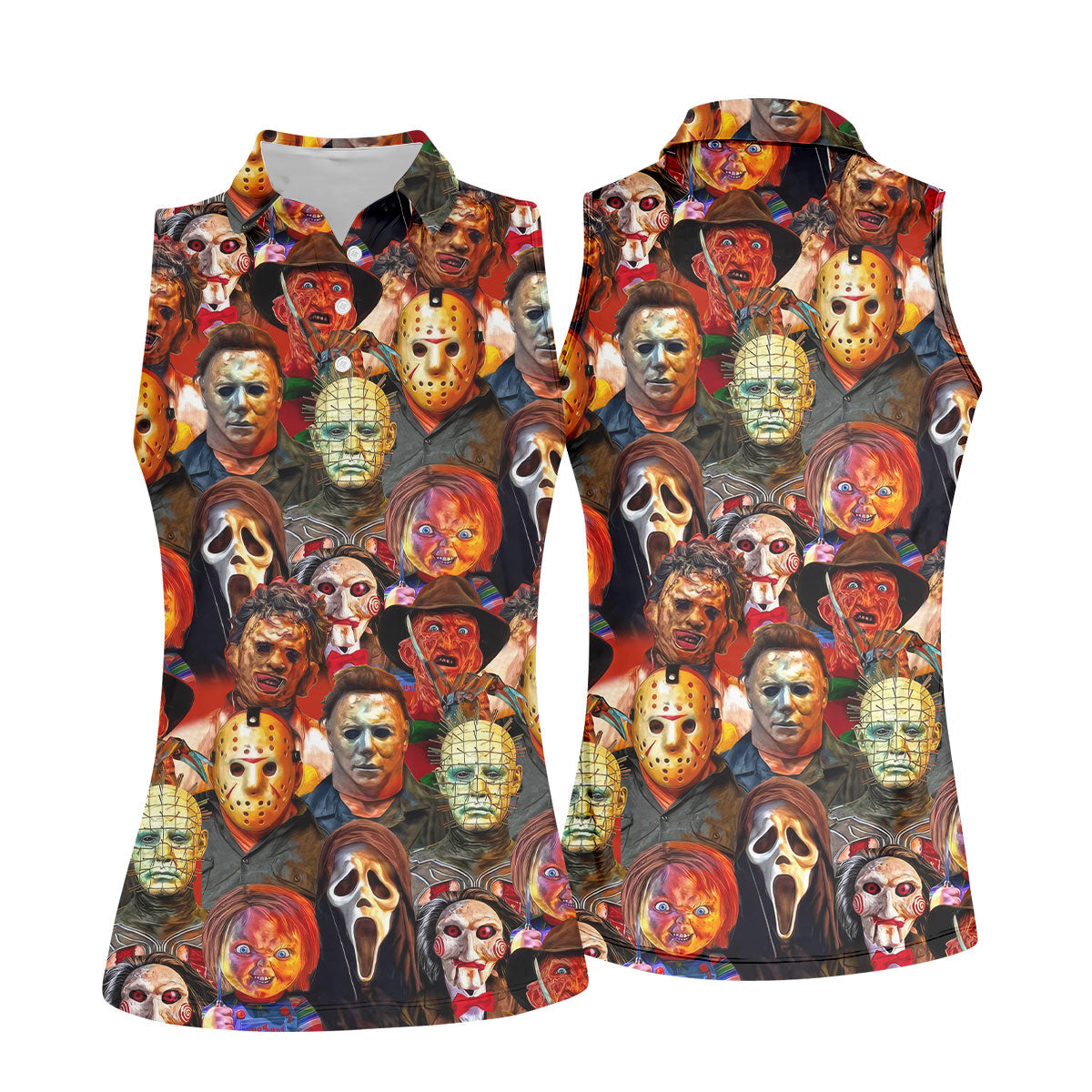All Horror Movie Characters Women Golf Top, Halloween Golf Shirt, Unique Gift For Golfer, Ladies Golf Shirts