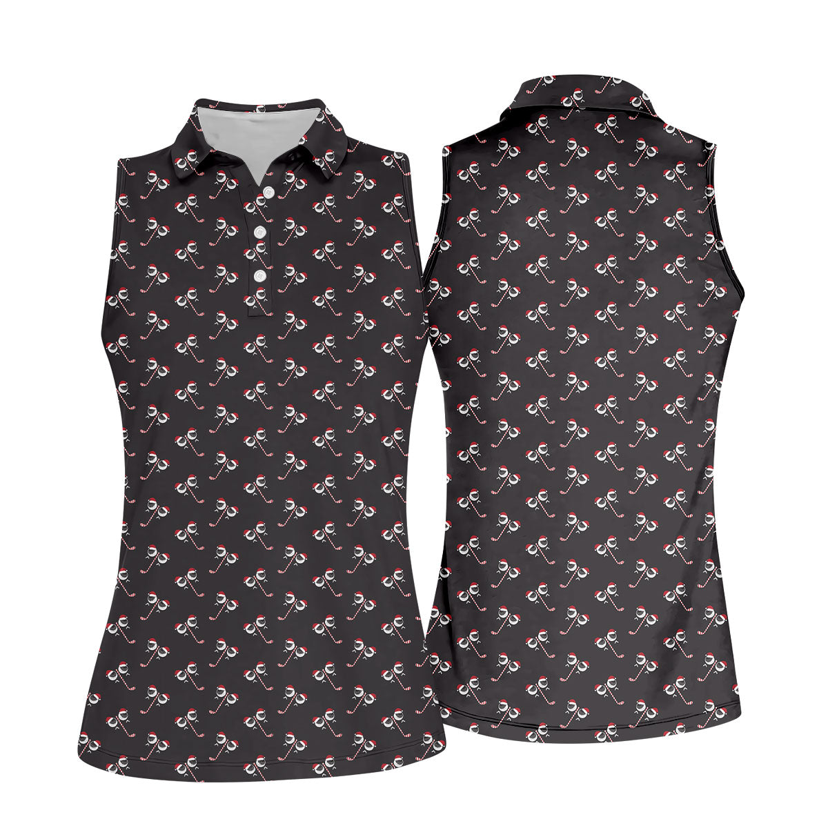Funny Christmas Candy Cane Pattern Black Golf Shirt, Christmas Golf Shirt, Golf Gifts For Women