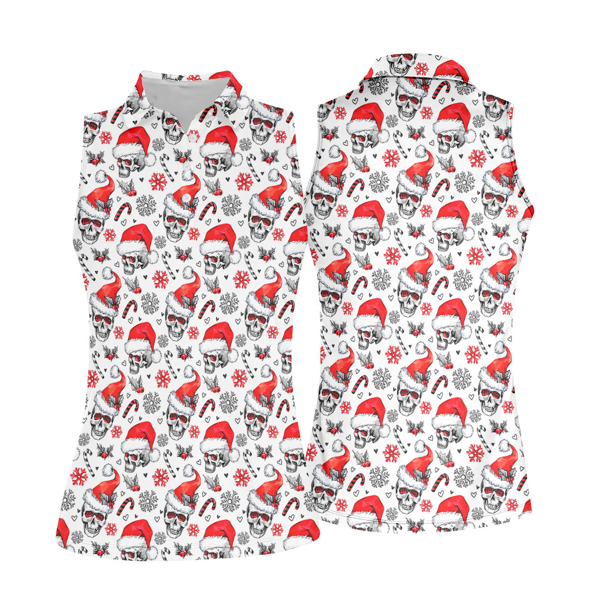 Skull Christmas Women's Golf Shirts, Funny Horror Ladies Golf Tops, Christmas Golf Shirt, Golfing Apparel
