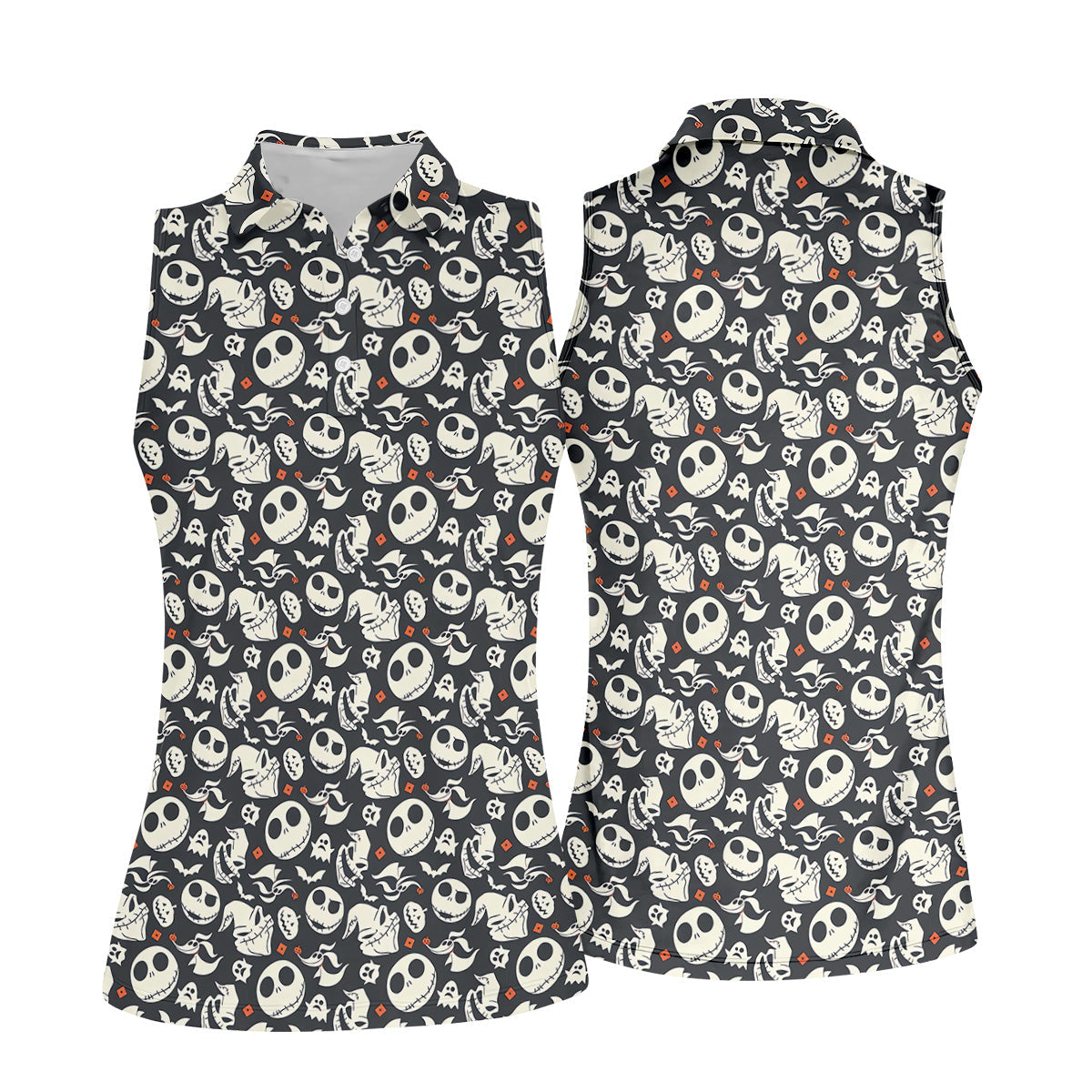 Nightmare Skull Women's Golf Tops, Horror Pattern Ladies Golf Polos, Halloween Golf Shirt