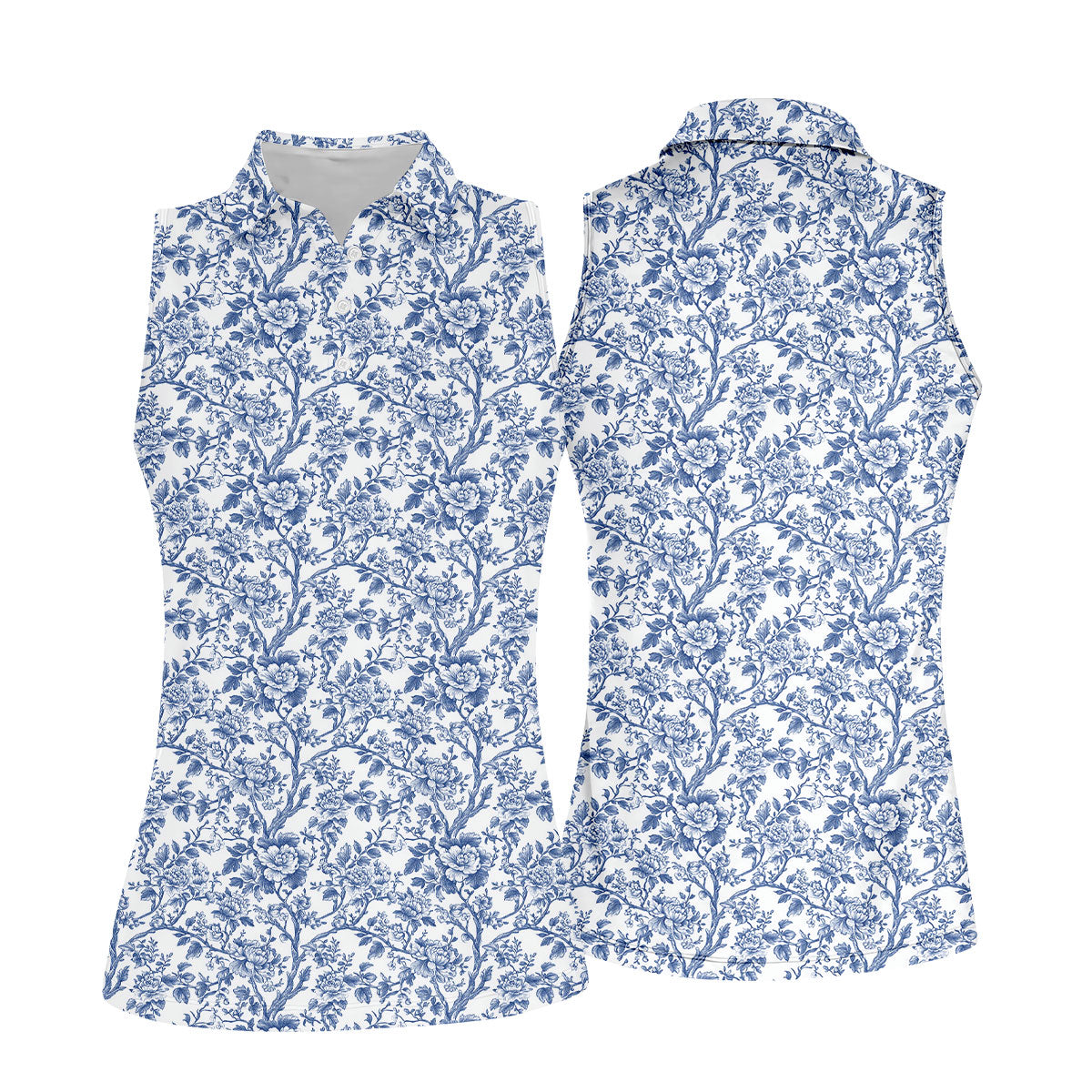 Toile De Jouy Blue Golf Shirt, Women's Golf Tops, Ladies Golf Shirts, Golf Gift For Ladies, Golf Shirt For Women
