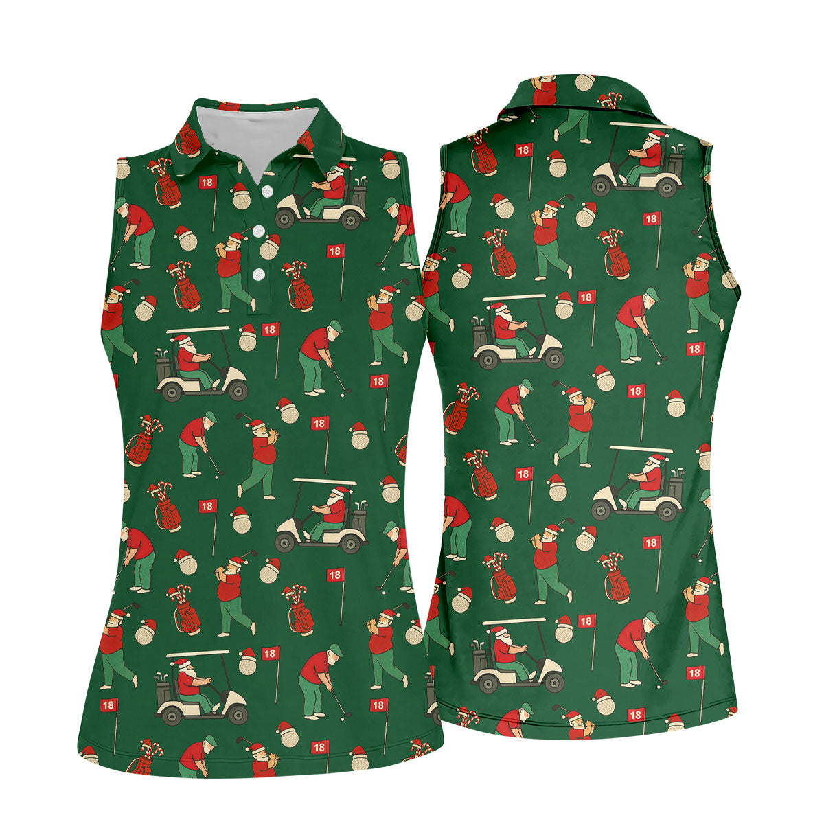 Golfing Santa Green Christmas Fun Women's Golf Shirts, Ladies Golf Shirts, Christmas Golf Shirt