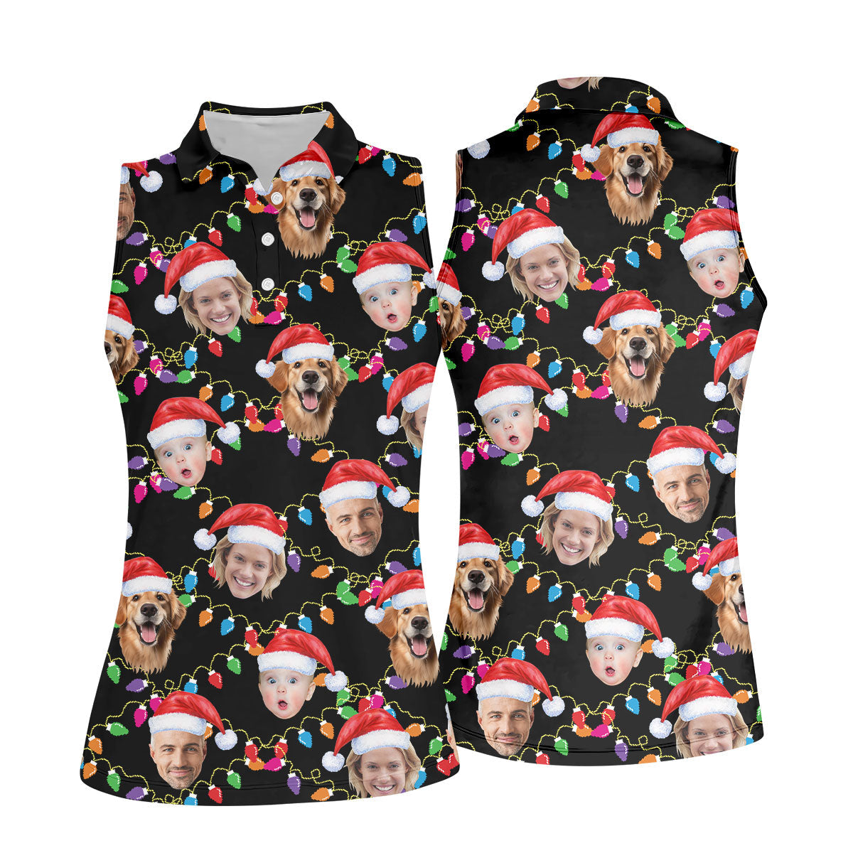 Custom Face Christmas Black Polo ShirtFunny Christmas Shirts For Family, Golf Gifts For Women