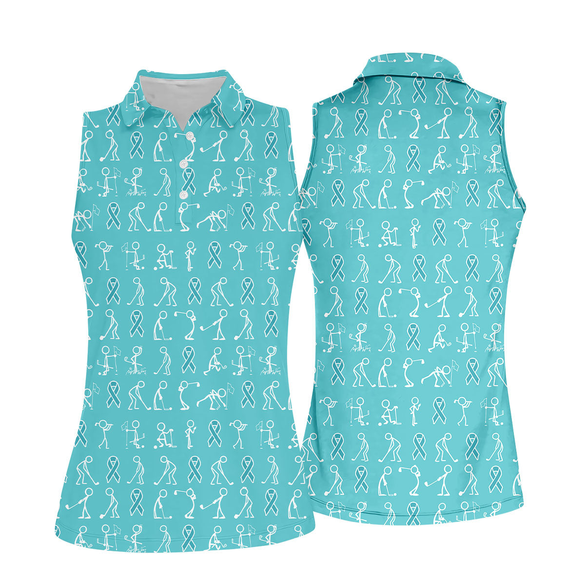 Funny Stick Figure Women's Golf Shirt, Ovarian Cancer Awareness Shirt, Ovarian Cancer Support Shirt, Ladies Golf Shirts