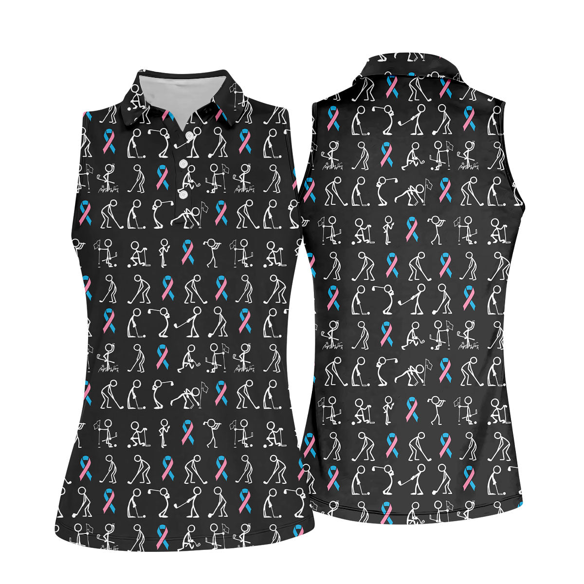 Funny Stick Figure Women's Golf Shirt, Male Breast Cancer Awareness Shirt, Breast Cancer Support Shirt, Ladies Golf Shirt