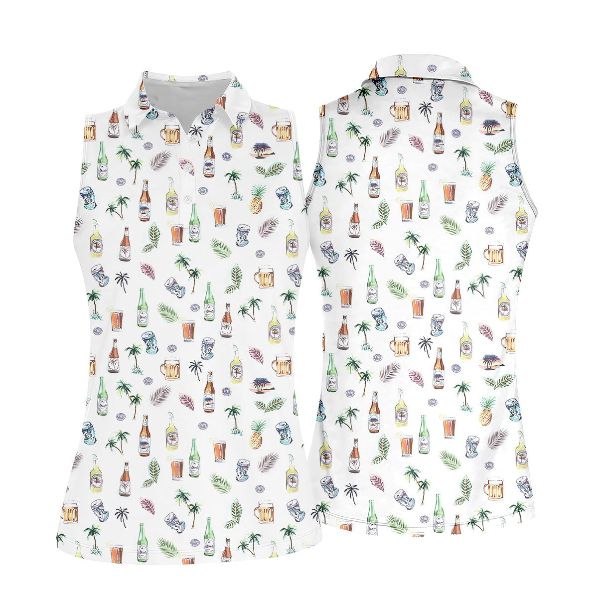 Beer Tropical Fun Women's Golf Shirts, Cute Golf Outfit, Golf Gifts For Women, Ladies Golf Polos