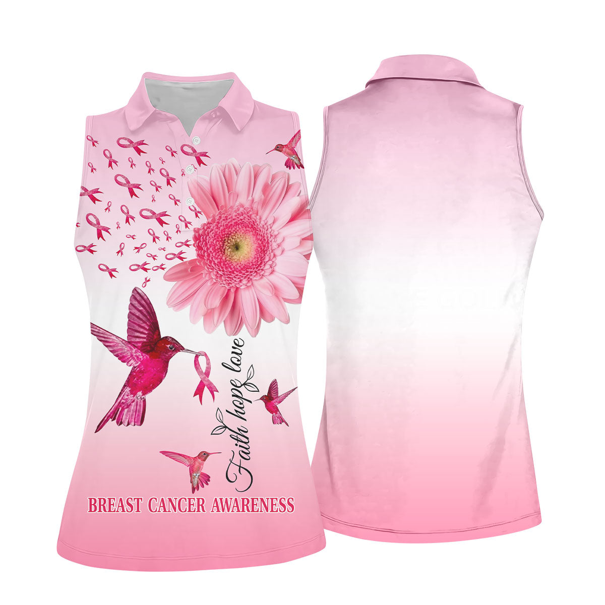 Faith Hope Love Breast Cancer Women's Golf Shirt, Breast Cancer Awareness Shirt, Pink Golf Shirt, Ladies Golf Shirt