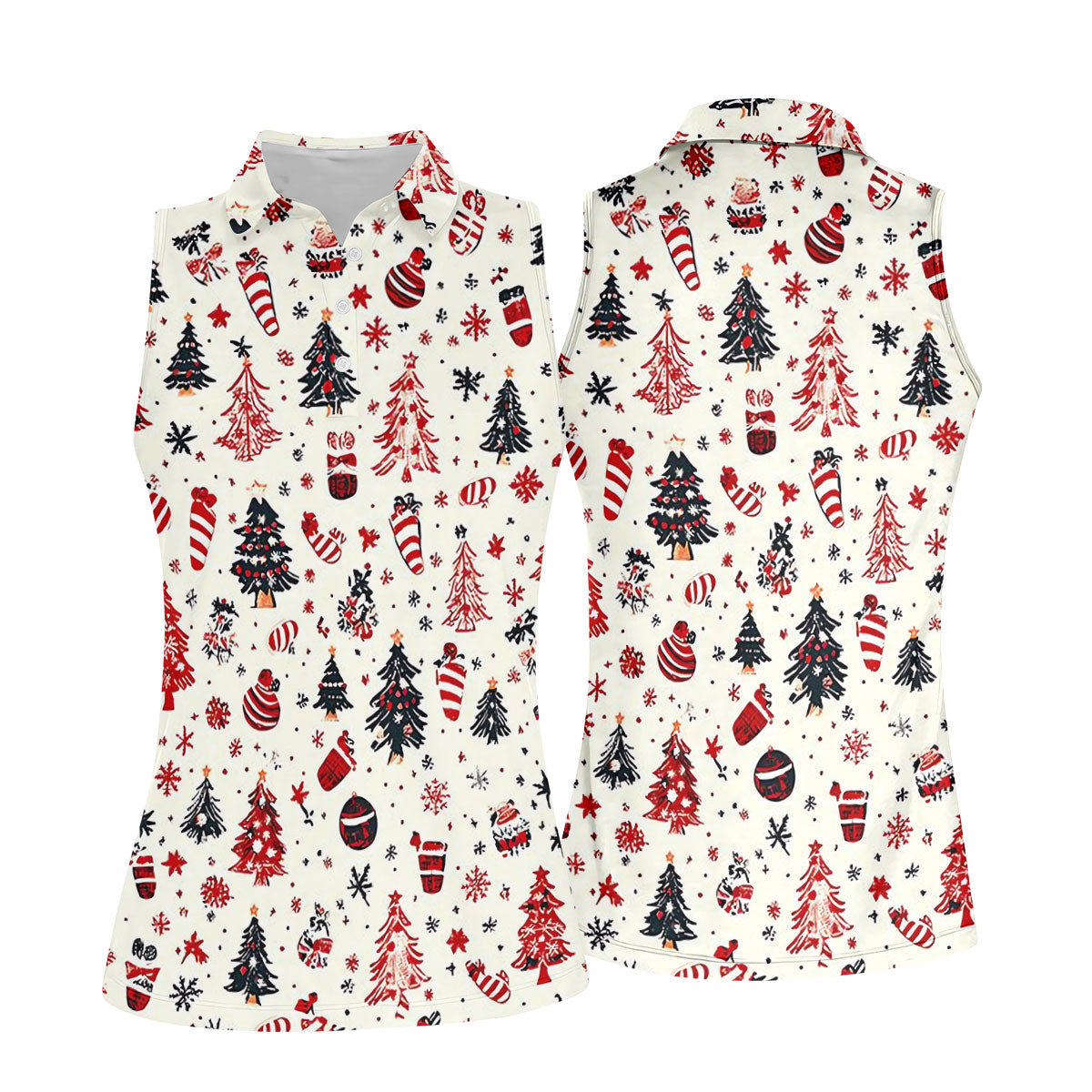Candy Canes Christmas Tree Women's Golf Tops, Christmas Golf Shirt, Golf Shirt For Women, Ladies Golf Polos