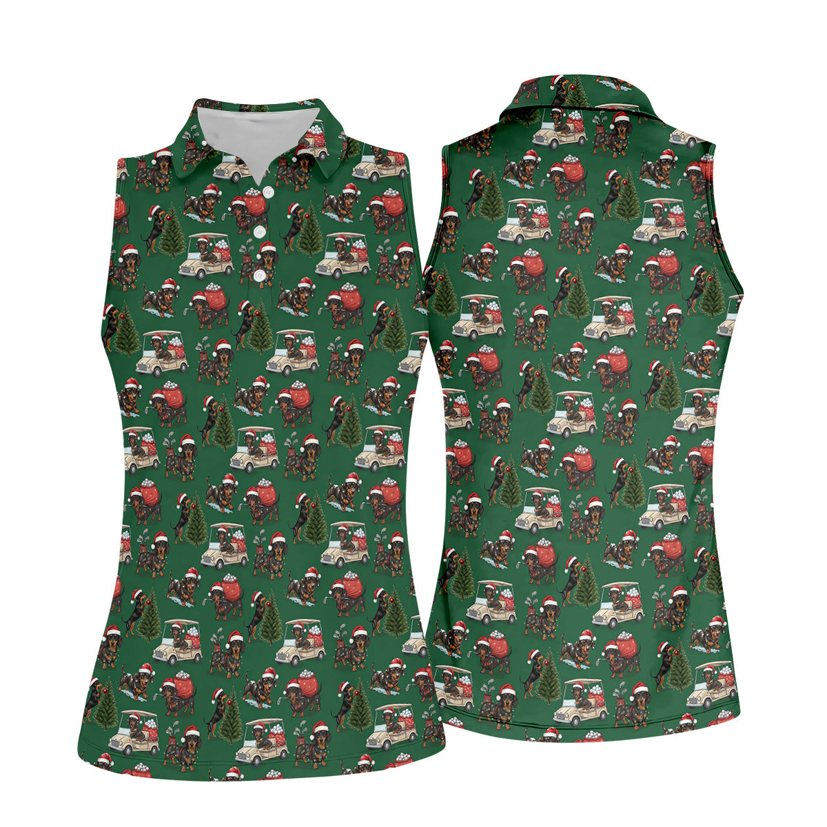 Dachshund Christmas Green Golf Shirt, Christmas Golf Shirt, Women's Golf Tops, Cute Golf Outfit