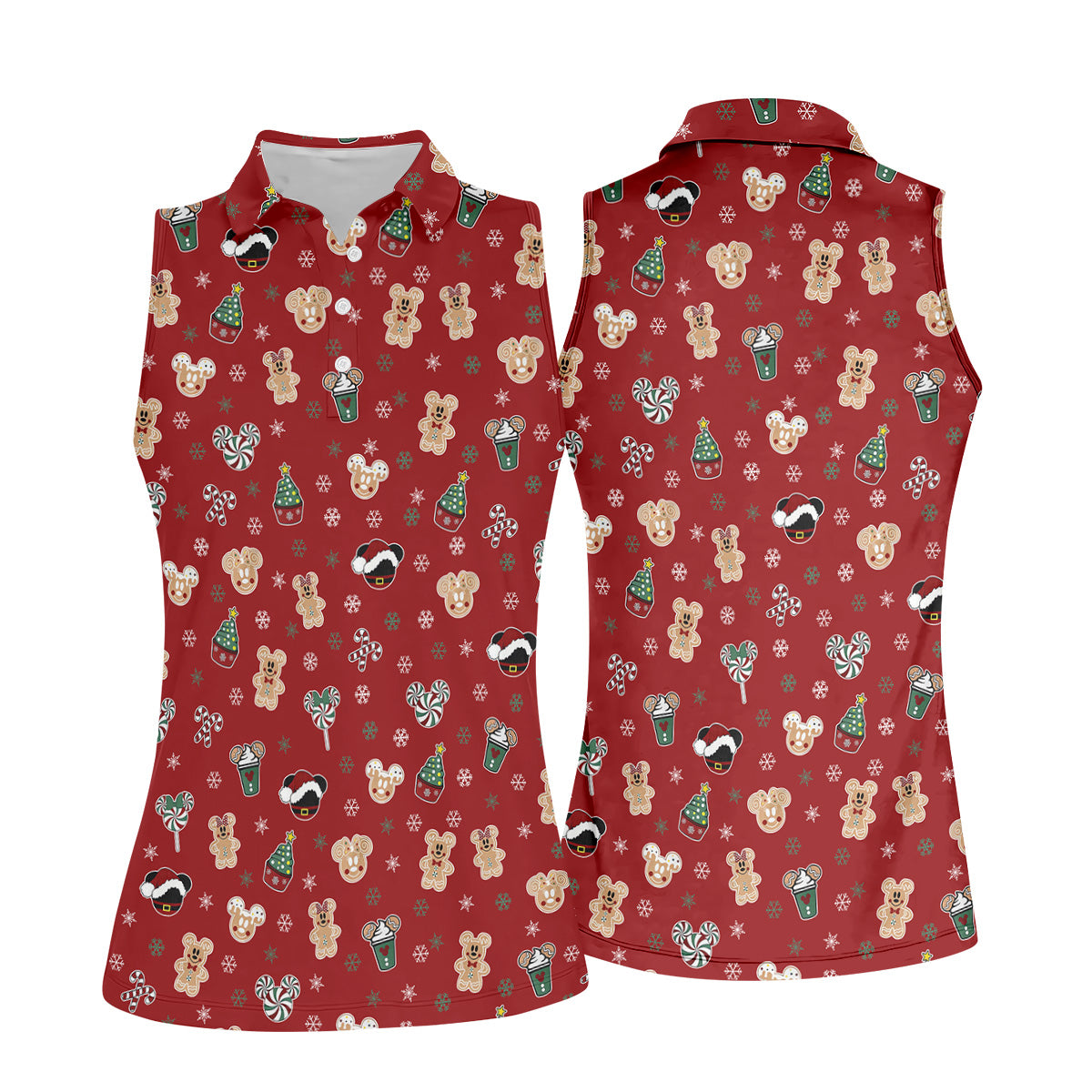 Christmas Gingerbread Red Golf Shirt, Holiday Pattern Christmas Golf Shirt, Women's Polo Shirt