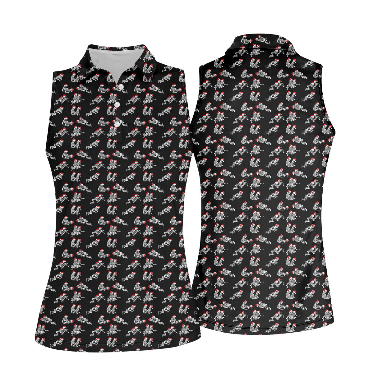 Skeleton Santa Hat Funny Golf Shirt, Women Golf Top, Ladies Sleeveless Tops, Women's Golf Shirts
