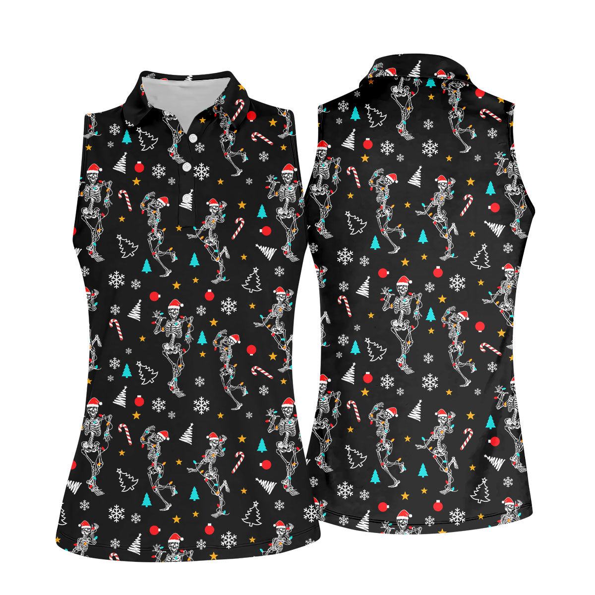 Skeleton Christmas Fun Women's Golf Shirts, Christmas Golf Shirt, Ladies Golf Polos, Cool Golf Gift