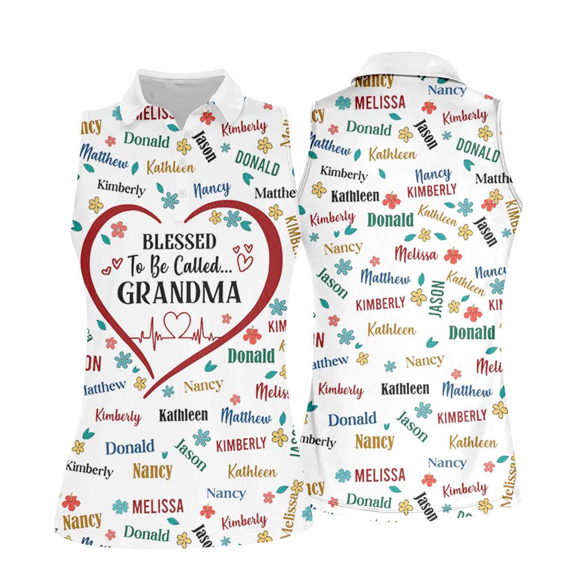 Blessed To Be Call Grandma Custom Name Women's Golf Tops, Cute Golf Outfit, Ladies Golf Polos, Golf Gift For Ladies
