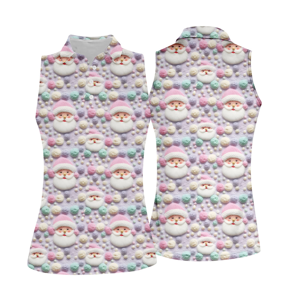 Knit Santa Pastel Pattern Women's Golf Tops, Christmas Golf Shirt, Cute Golf Outfit, Ladies Golf Shirts