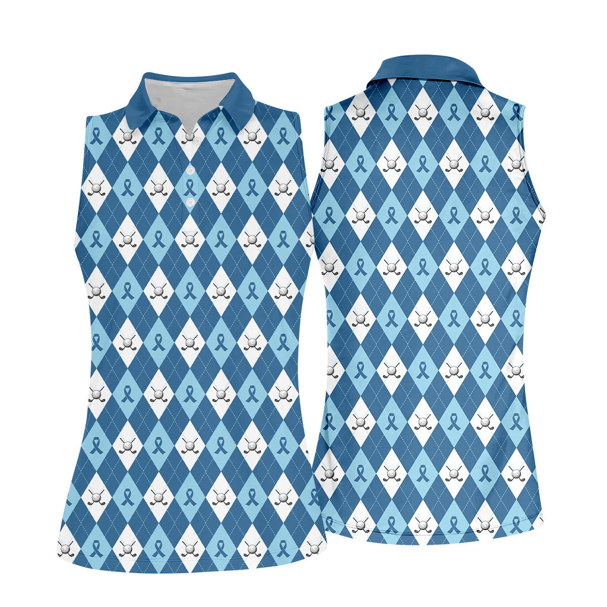 Prostate Cancer Blue And White Argyle Pattern Women's Golf Tops, Cancer Survivor Shirt, Cancer Awareness Shirt