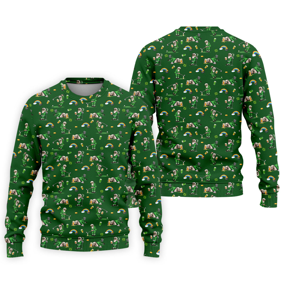 St Patrick's Day Leprechaun Character Golf And Beer Green Golf Shirt, Fun Golf Shirts For Men, Polo For Men