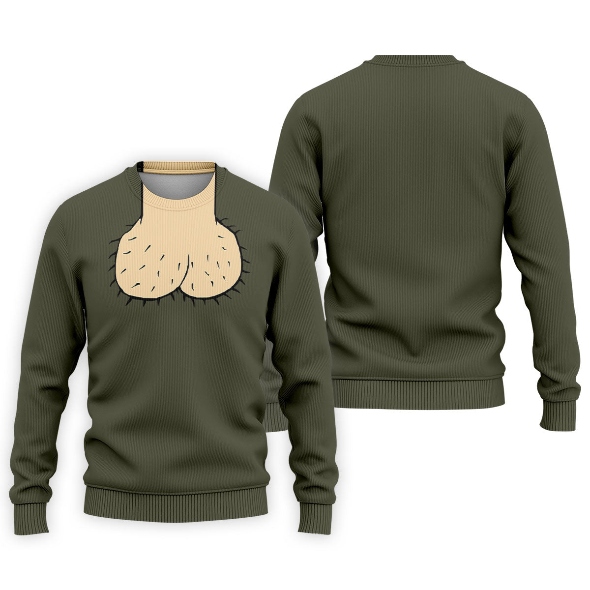 Olive Green Funny Dickhead Faux Chest Golf Shirt, Polo Shirts For Men, Golf Apparel For Men