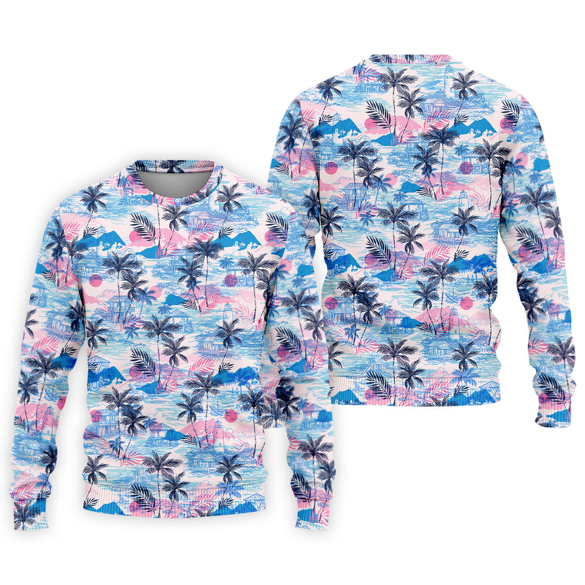 Tropical Island Sunset Pink And Blue Hawaiian Golf Shirt, Polo Shirts For Men, Golfing Apparel