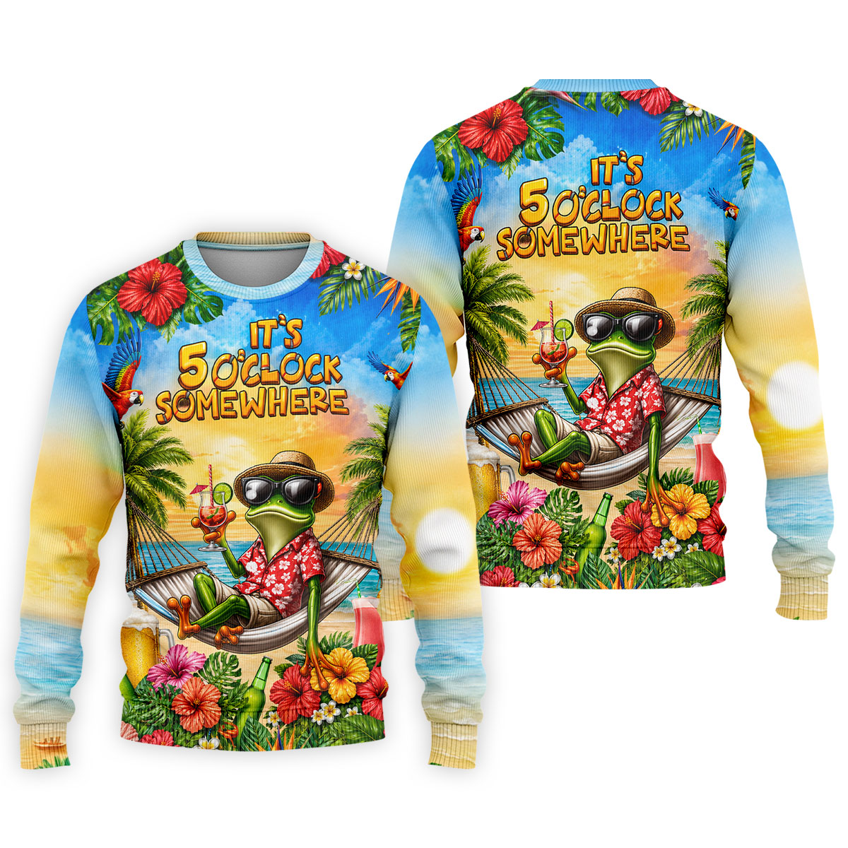 Funny Tropical Frog Drinking Hawaiian Golf Shirt, Mens Golf Polo, Printed Golf Shirts