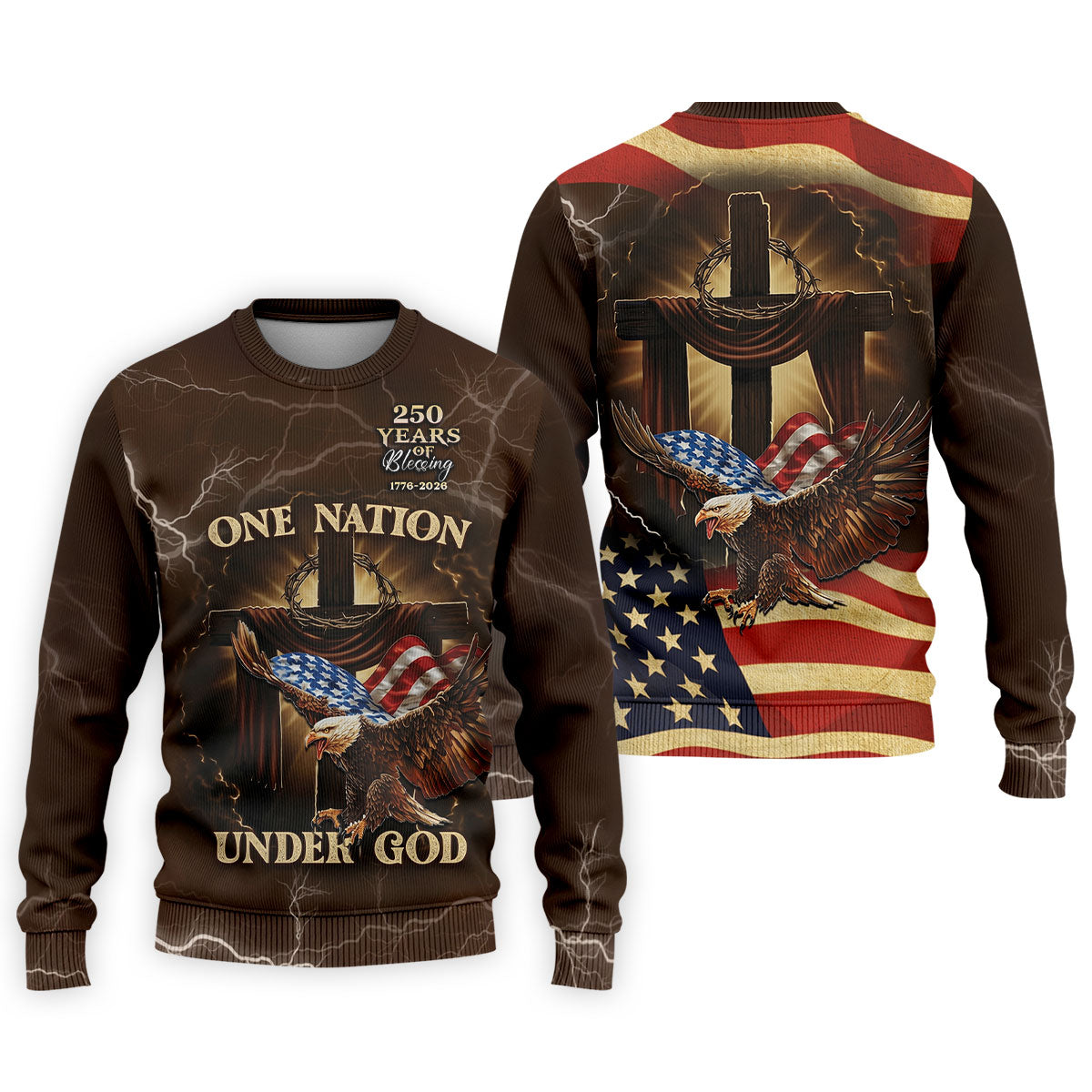 One Nation Under God 250 Years Faith Cross Golf Tops For Men, Patriotic Father's Day Golf Shirt