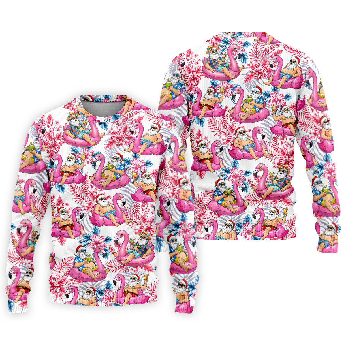 Santa Flamingo Float Tropical Christmas Golf Shirt, Christmas Hawaiian Shirt, Christmas Golf Shirt