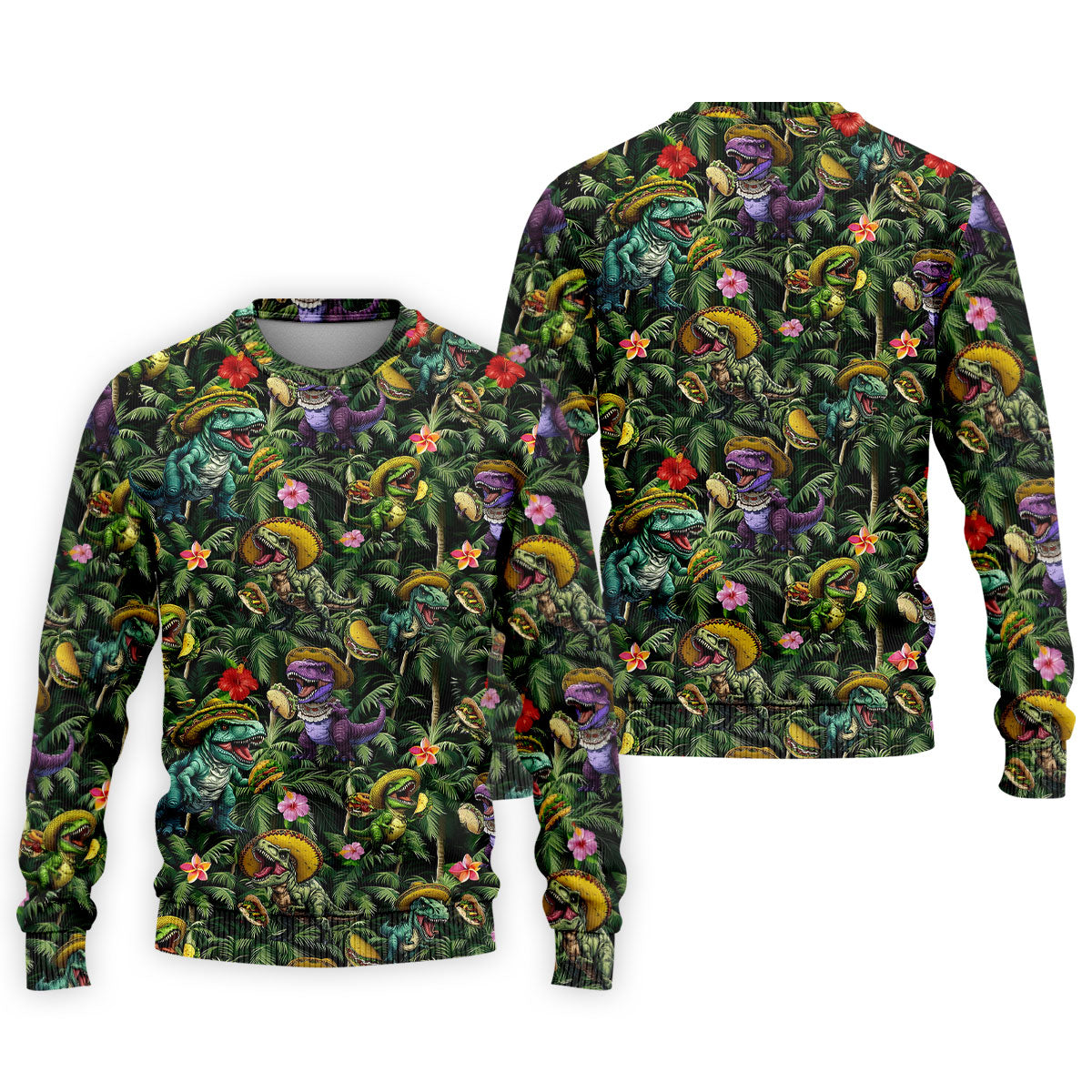 Hawaiian Dinosaur Sombreros Tacos Cinco De Mayo Celebration Fiesta Themed Golf Shirts For Men