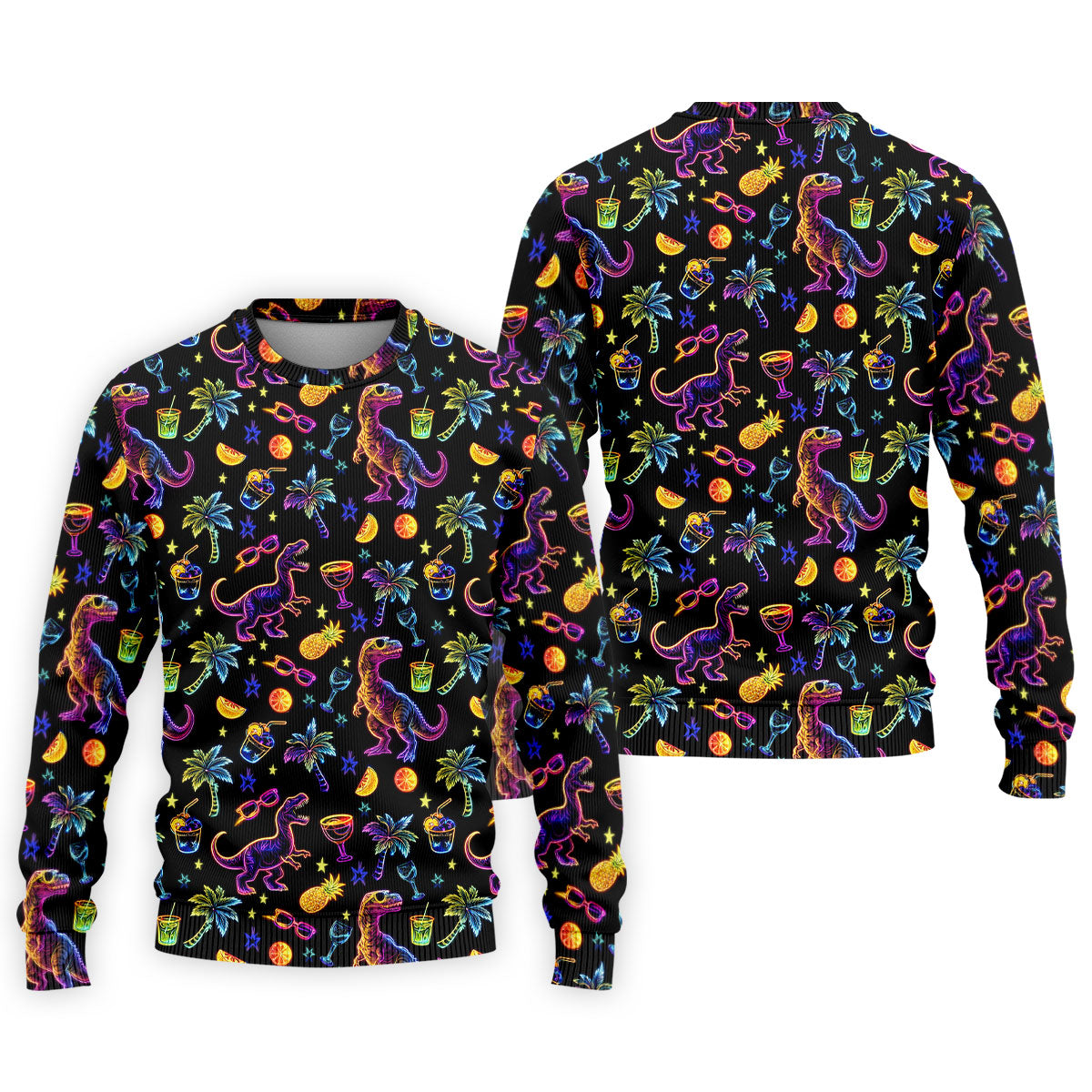 Neon Dinosaur Tropical Theme Hawaiian Golf Shirt, Polo Shirts For Men, Golfing Apparel