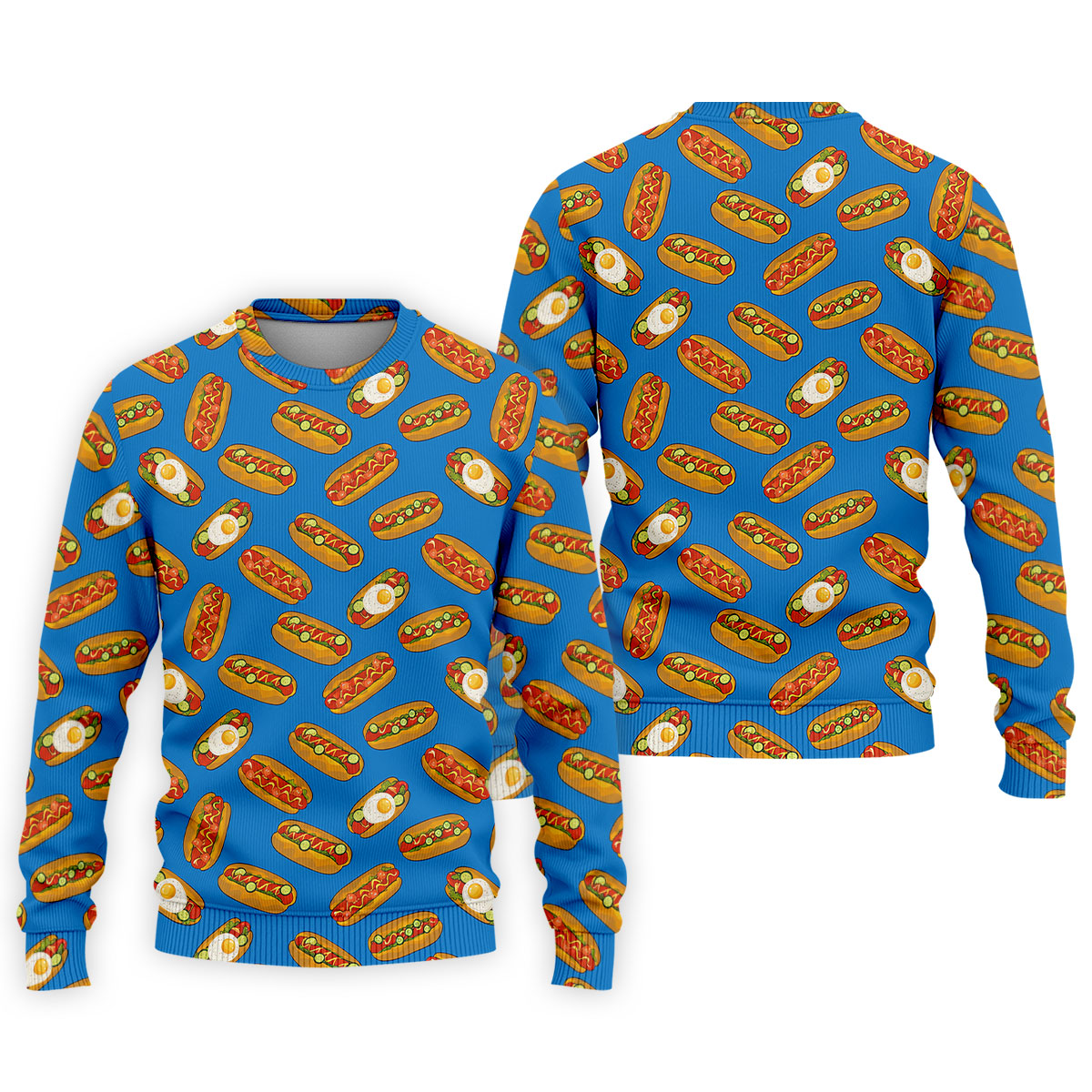 Blue Hot Dog And Fried Egg Pattern Golf Shirt, Hawaiian Golf Shirt, Mens Golf Shirts, Golf Apparel For Men