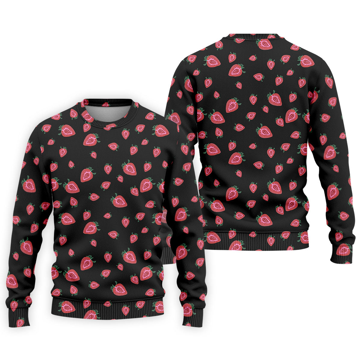 Strawberry Slice Black Golf Shirt, Men's Golf Shirt, Hawaiian Golf Shirt, Golf Shirts For Men