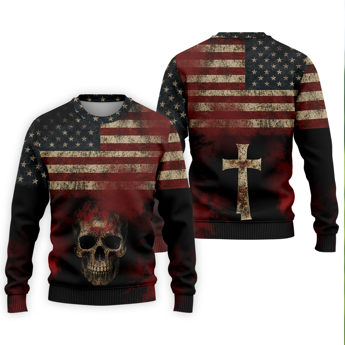 Cool Skull Faith Cross Distressed US Flag 4th Of July Golf Shirt, 250 Years Polo Shirts For Men
