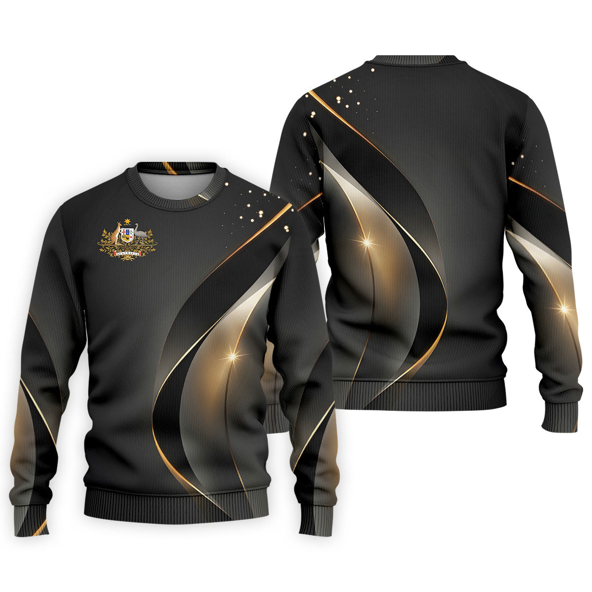 Australian Coat Of Arms Black And Gold Gradient Golf Tops For Men, Polo Shirts For Men