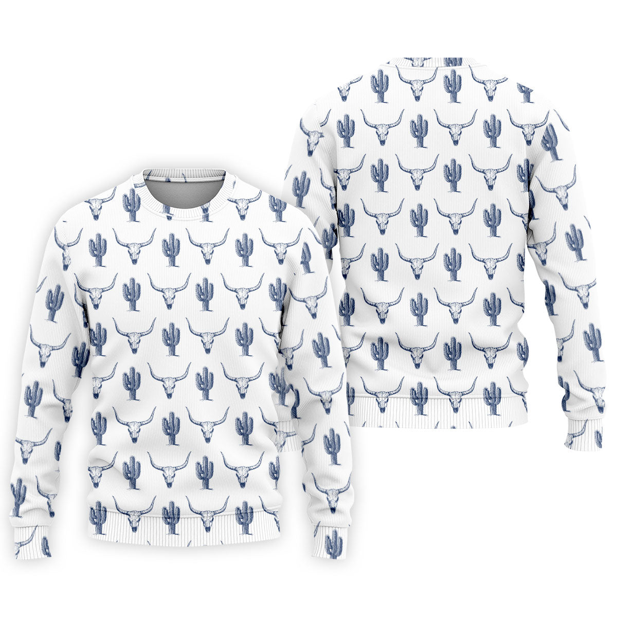Western Longhorn And Cactus Pattern Hawaiian Golf Shirt, Golf Shirts For Men, Polo Shirts For Men