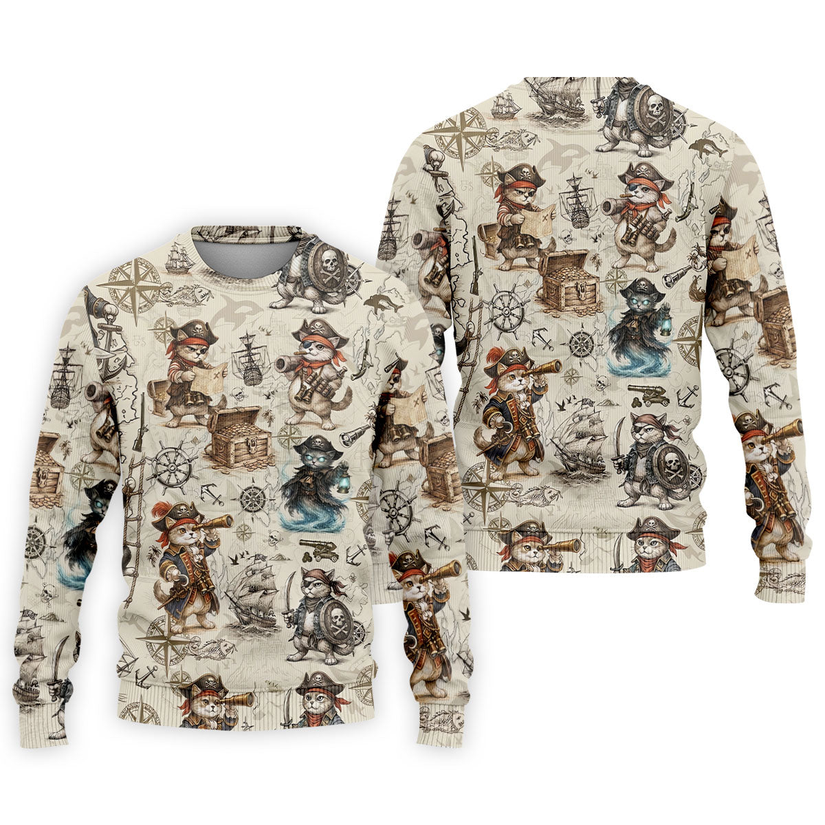 Vintage Pirate Cat Treasure Map Adventure Golf Shirt, Mens Polo Shirt, Hawaiian Golf Shirt, Golf Shirts For Men