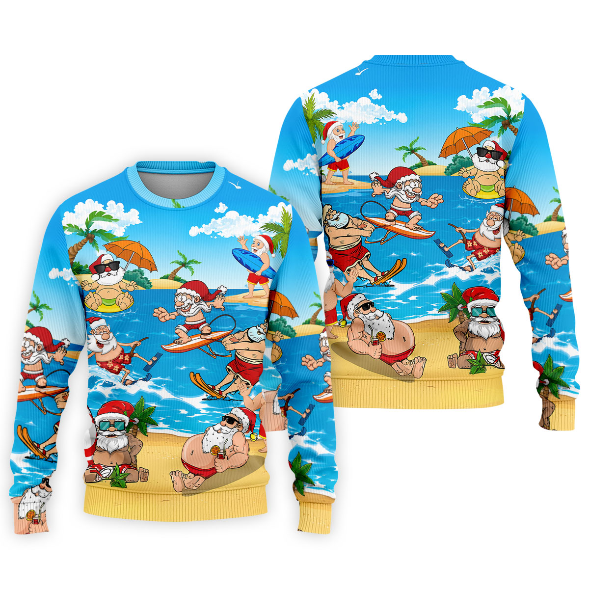 Santa Claus Summer Beach Party Golf Shirt, Mens Golf Polo, Printed Golf Shirts