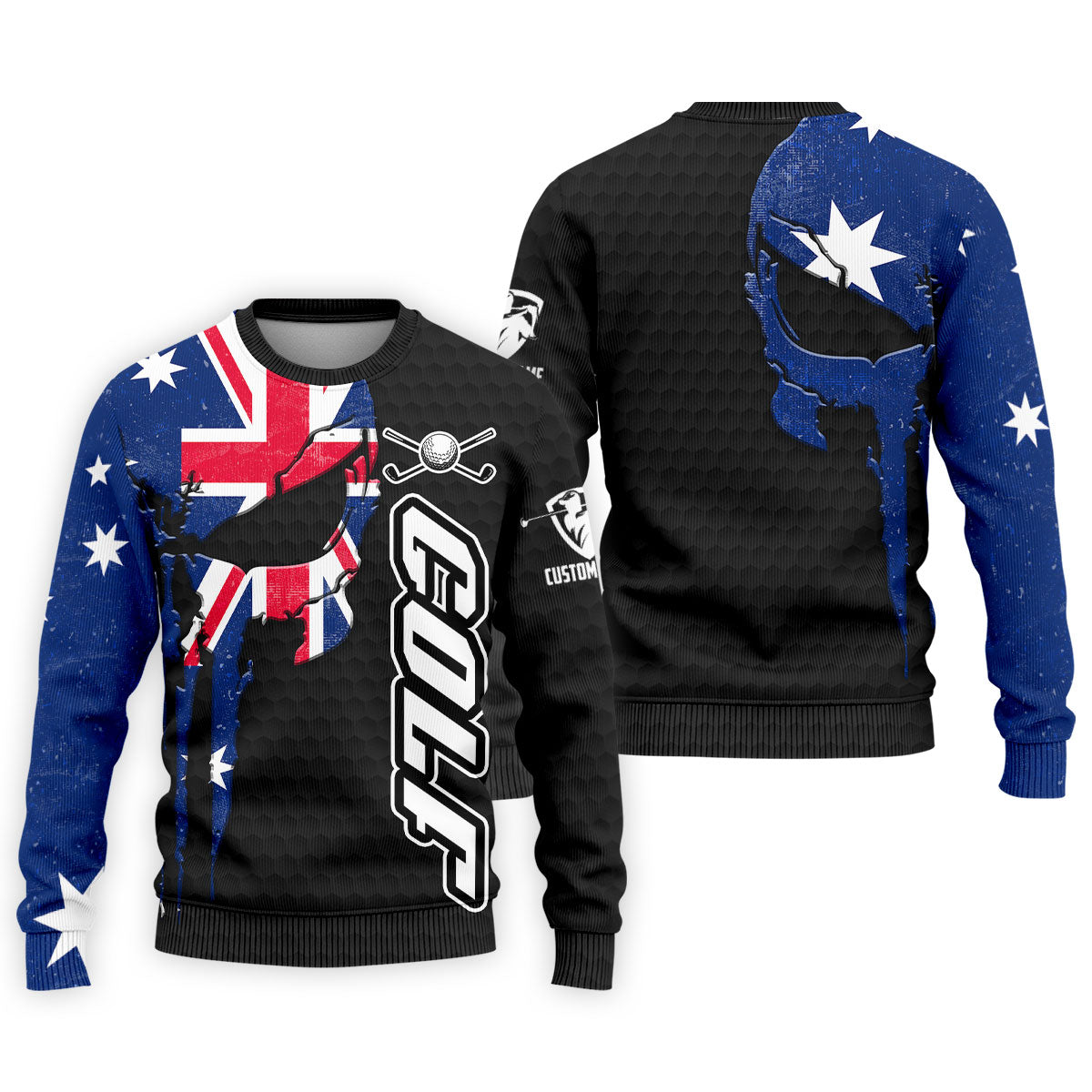 Cool Skull Golf Ball Pattern Australia Flag Print Black Golf Shirt, Polo Shirts For Men