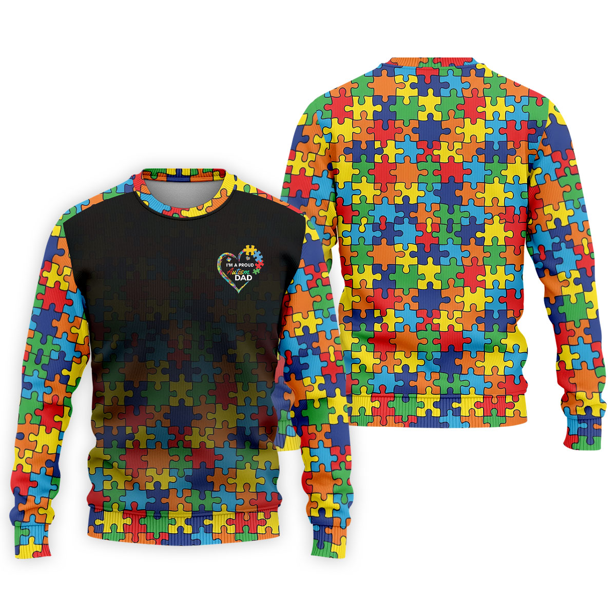 I'm A Proud Autism Dad Autism Awareness Puzzle Pattern Black Fade Golf Shirts For Men, Golf Gifts For Dad