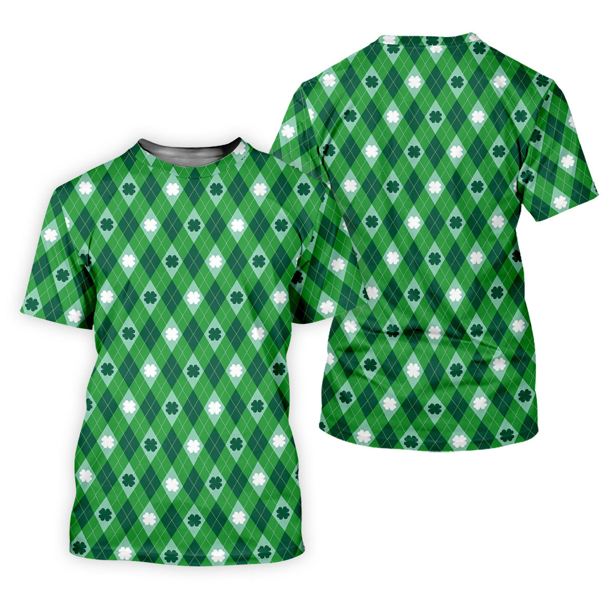 Green And White Lucky Four Leaf Clover Argyle Pattern St Patrick's Day Golf Shirt, Women's Golf Tops