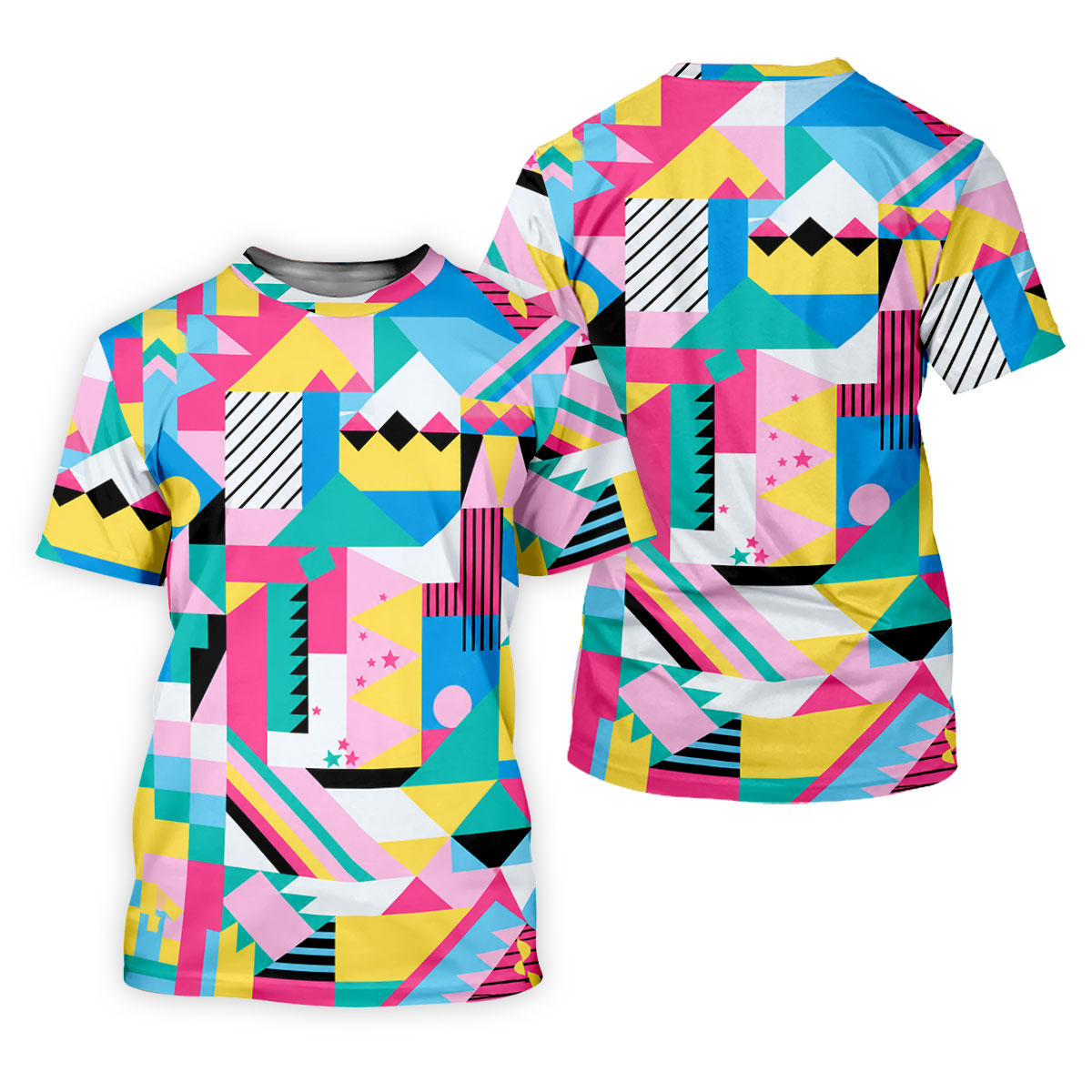 Memphis Pattern Golf Shirt, Retro 80s Geometric Color Block Design, Golf Shirt For Men