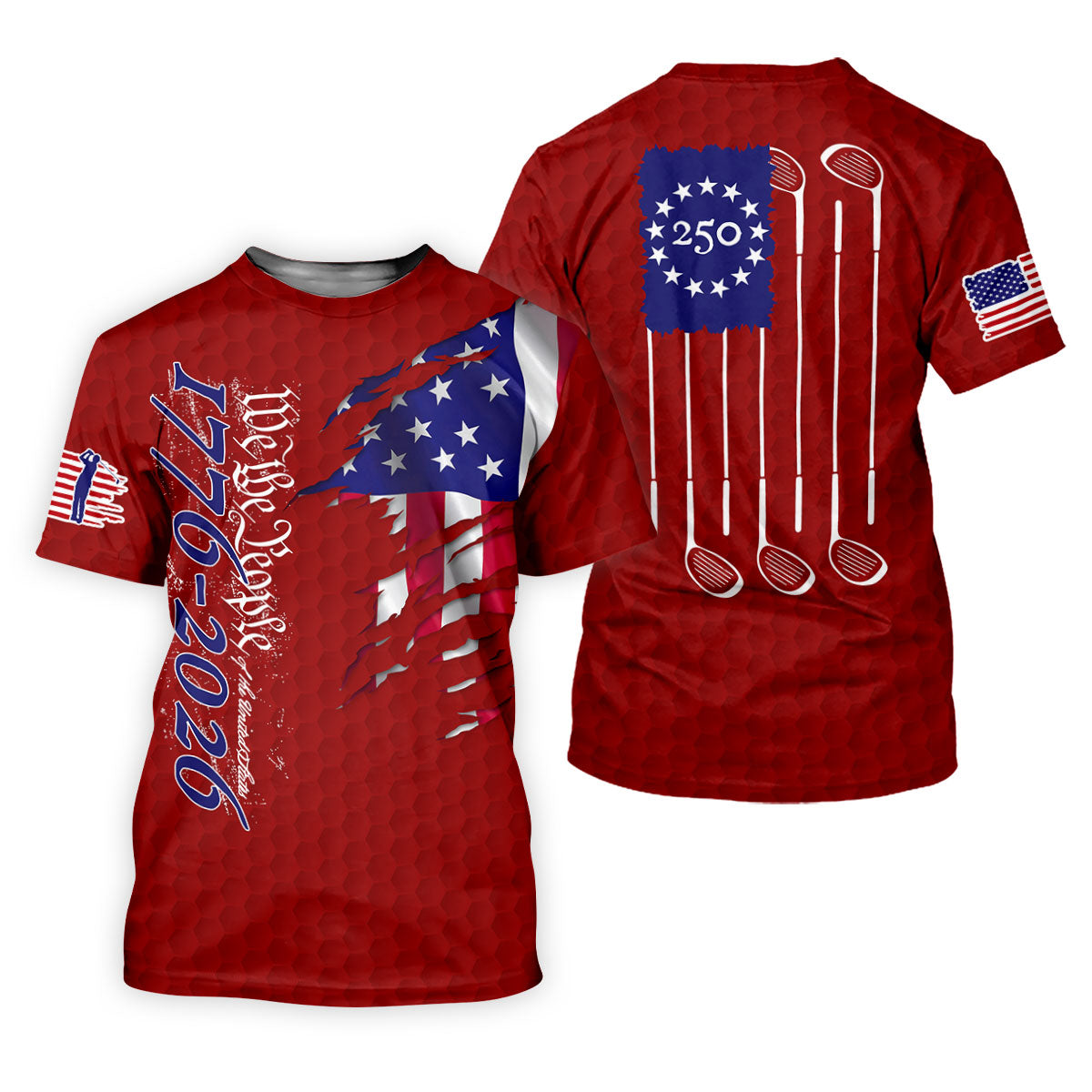 We The People Distressed American Flag Red Golf Shirt, 4th Of July Golf Shirt For Women