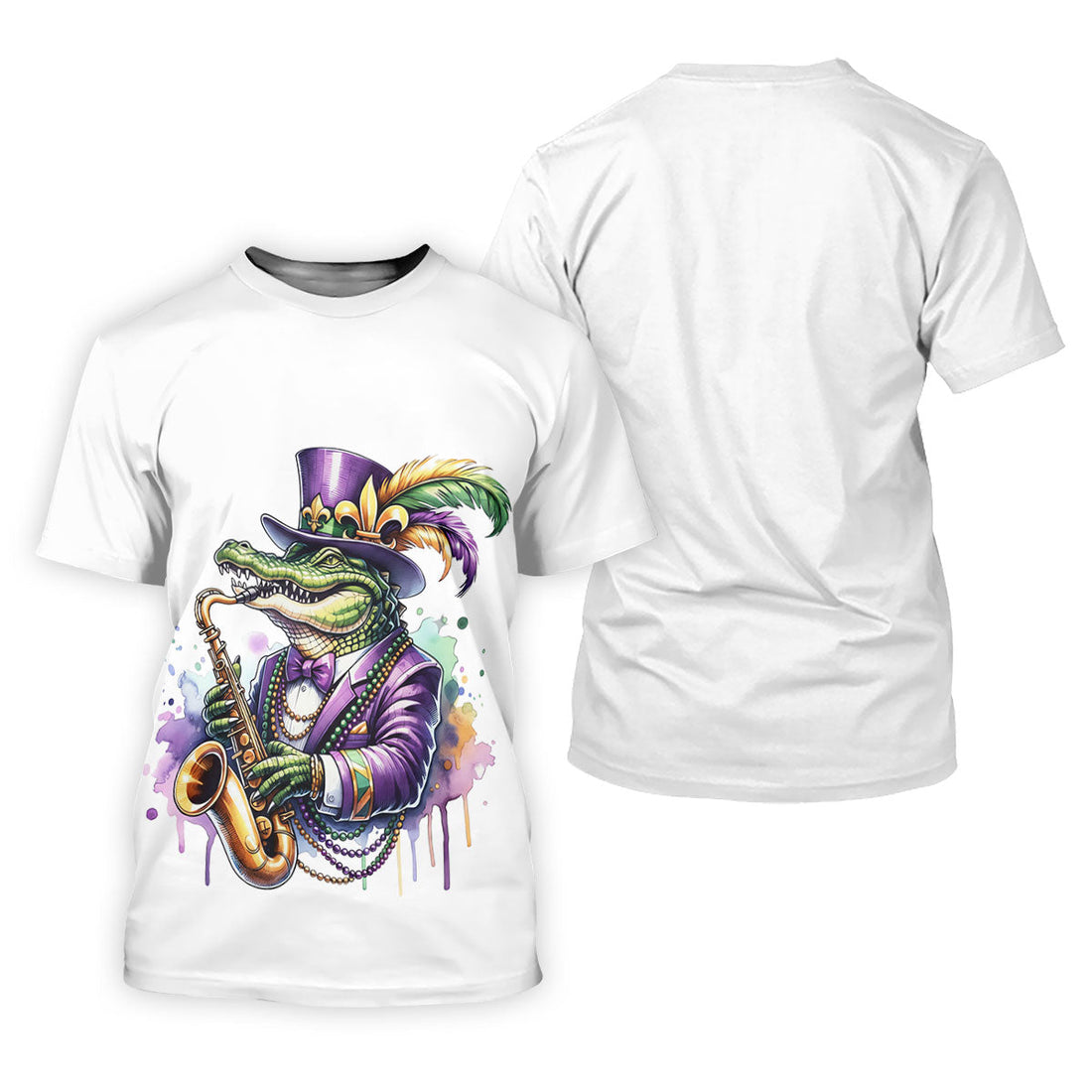 Mardi Gras Alligator Playing Saxophone White Golf Shirt, Women's Golf Tops, Ladies Golf Shirt