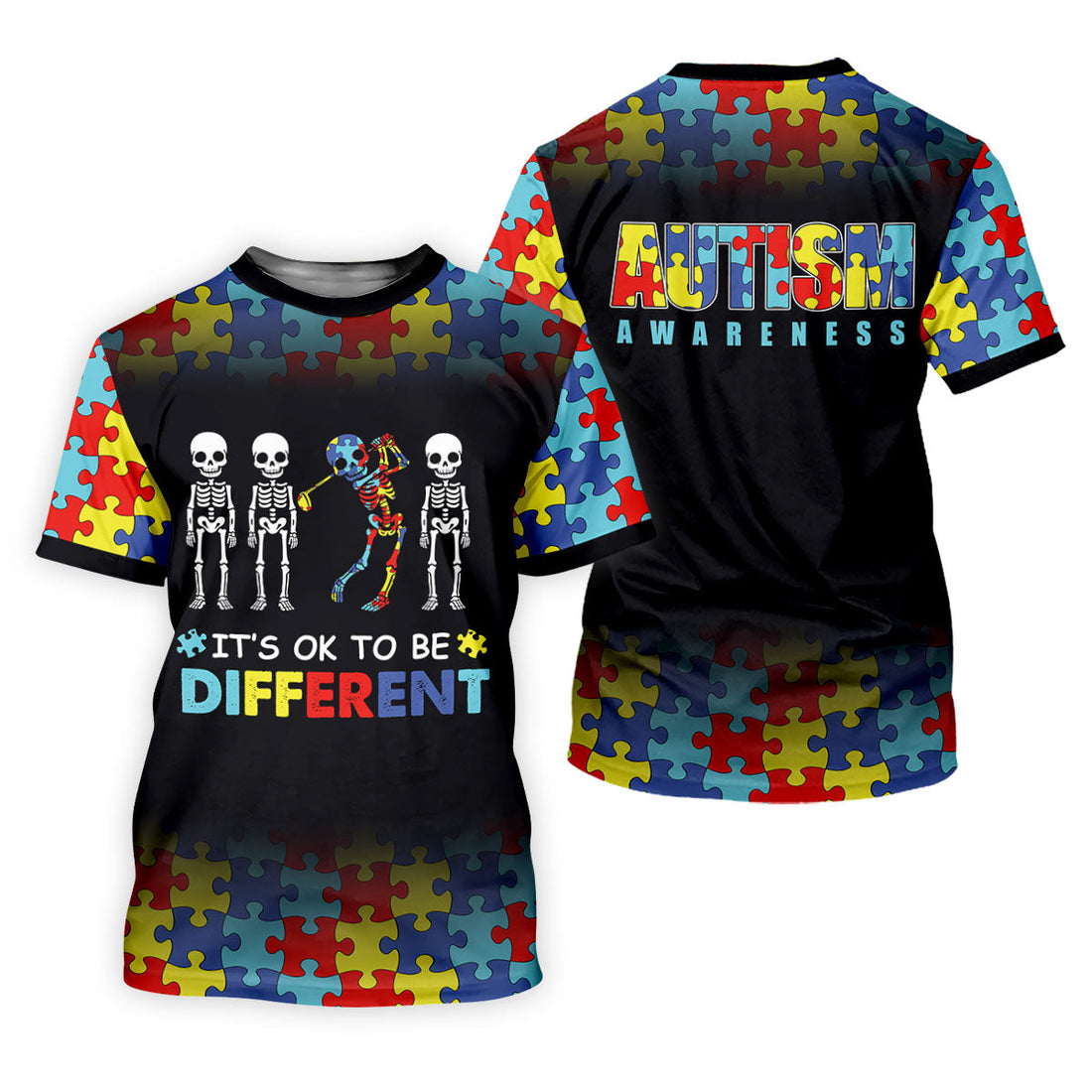 It's Ok To Be Different Women Polo Shirt, Autism Awareness Puzzle Pattern Black Fade Golf Shirts For Women, Autism Golf Shirt