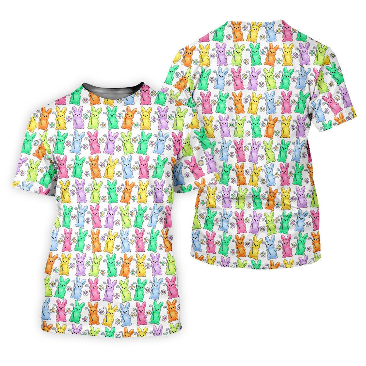 Colorful Easter Bunny White Golf Shirt, Cute Golf Outfit, Women's Golf Tops, Ladies Golf Shirts