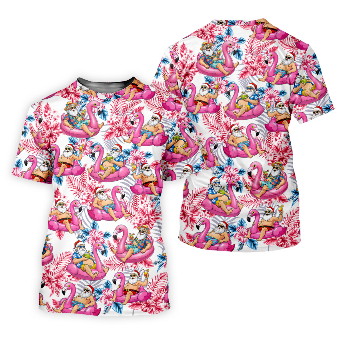 Santa Flamingo Float Tropical Christmas Golf Shirt, Christmas Shirts For Women, Christmas Golf Shirt