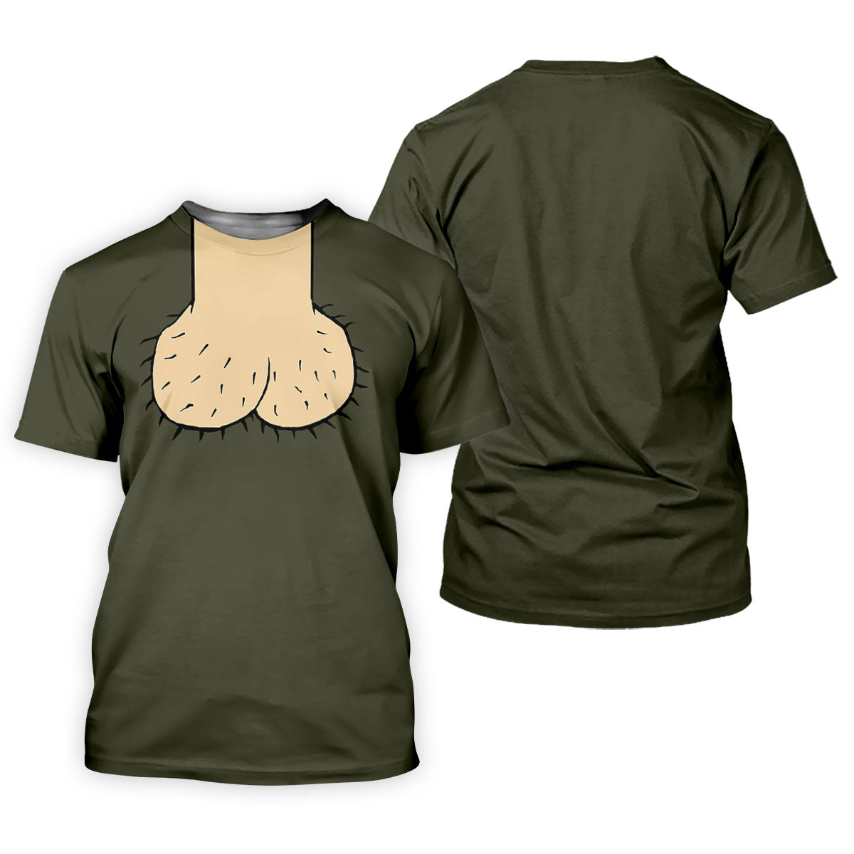 Olive Green Funny Dickhead Faux Chest Golf Shirt, Polo Shirts For Men, Golf Apparel For Men