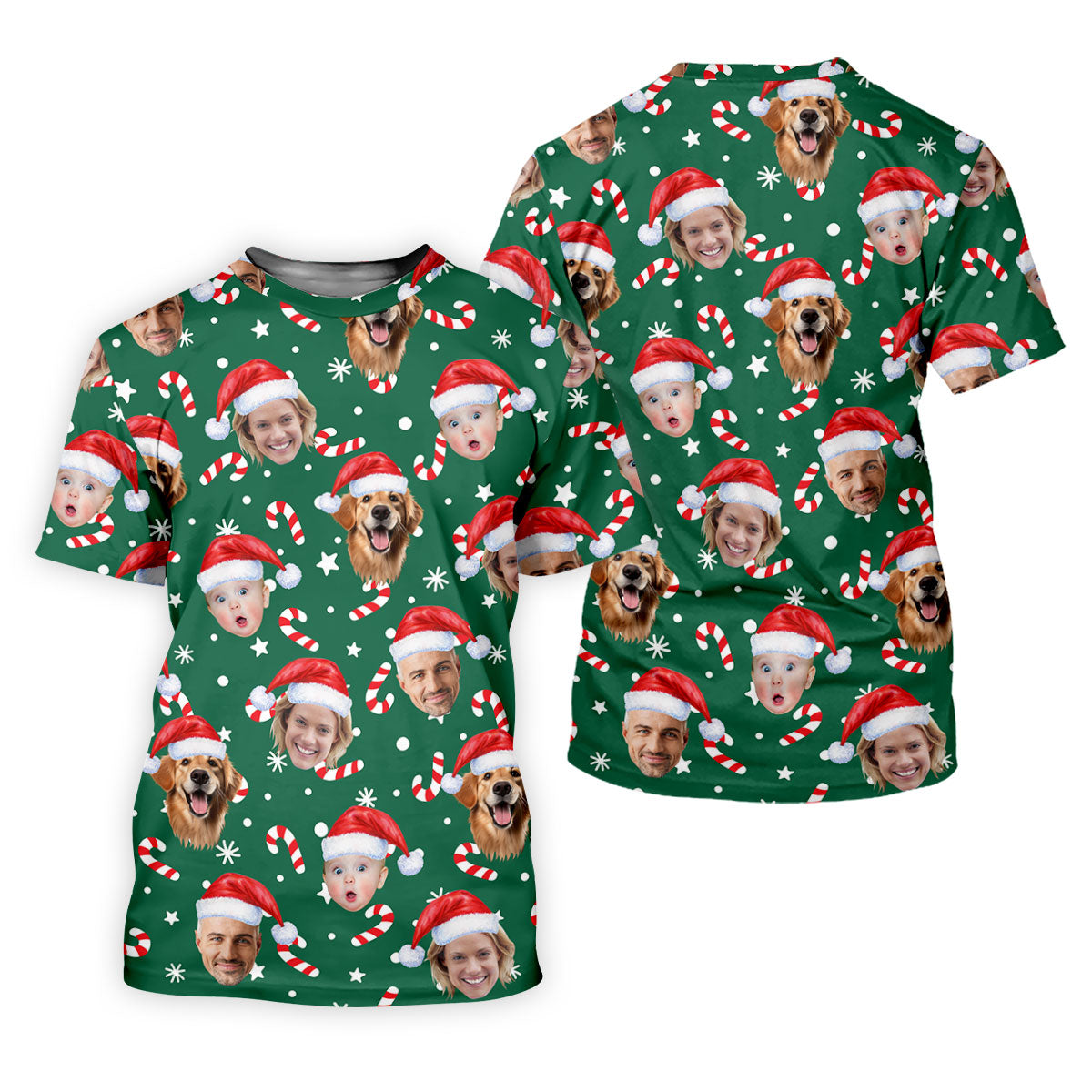 Custom Face Candy Cane Pattern Green Golf Shirt, Christmas Golf Shirt, Women's Golf Tops, Ladies Golf Shirts