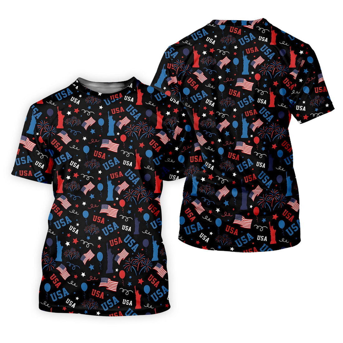 USA Red White Blue Seamless Pattern Black Golf Shirt, 250th Anniversary Patriotic 4th Of July Golf Shirt For Women