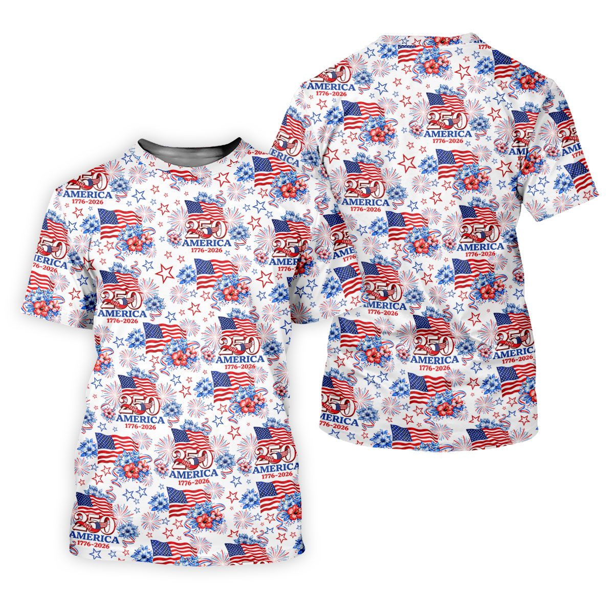 250 Years America 1776-2026 Hibiscus Tropical Flowers 4th Of July Golf Shirt, Golf Shirt For Women